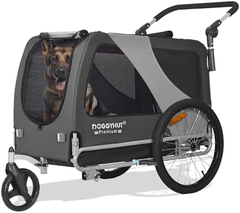 DOGGYHUT® Premium XL 2-in-1 Fahrradanhänger & Jogger – Für Große Hunde (23-45 kg)