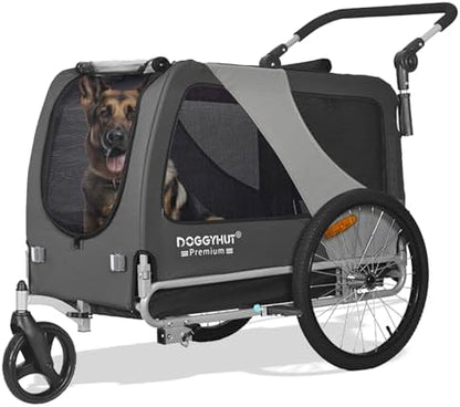 DOGGYHUT® Premium XL 2-in-1 Fahrradanhänger & Jogger – Für Große Hunde (23-45 kg)