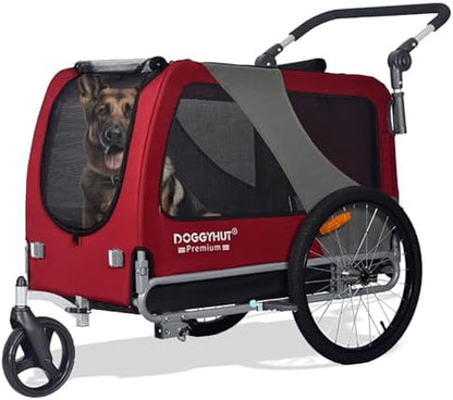 DOGGYHUT® Premium XL 2-in-1 Fahrradanhänger & Jogger – Für Große Hunde (23-45 kg)