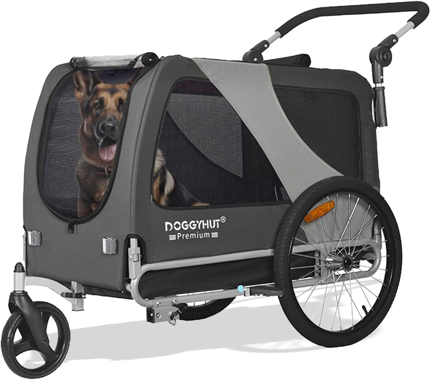 DOGGYHUT® Premium XL 2-in-1 Fahrradanhänger & Jogger – Für Große Hunde (23-45 kg)