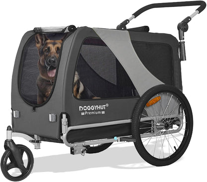 DOGGYHUT® Premium XL 2-in-1 Fahrradanhänger & Jogger – Für Große Hunde (23-45 kg)