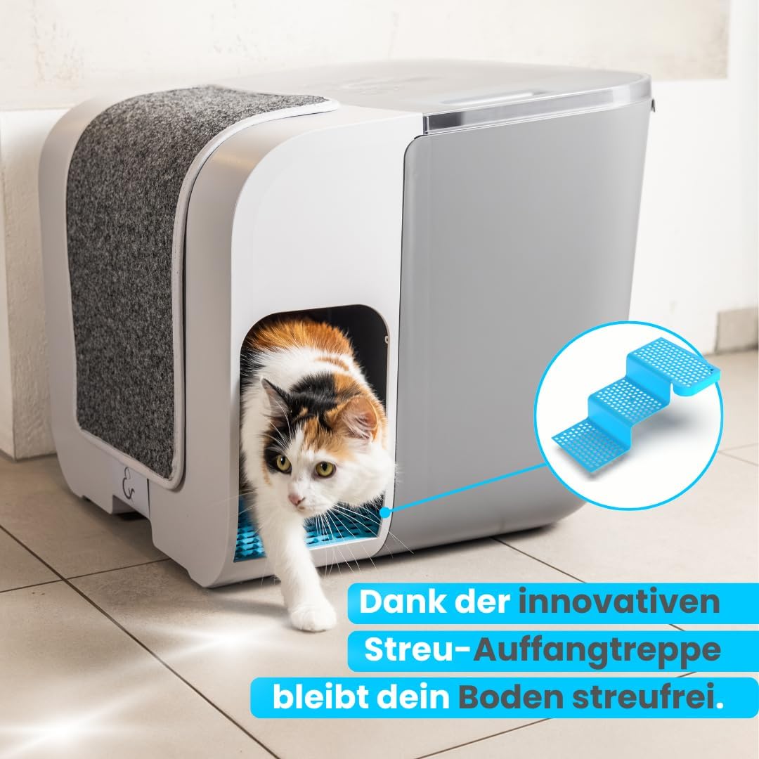 elly&bruce Cloou XL Design-Katzentoilette – Mit Auffangtreppe & Hohem Rand (Gegen Strandeffekt)