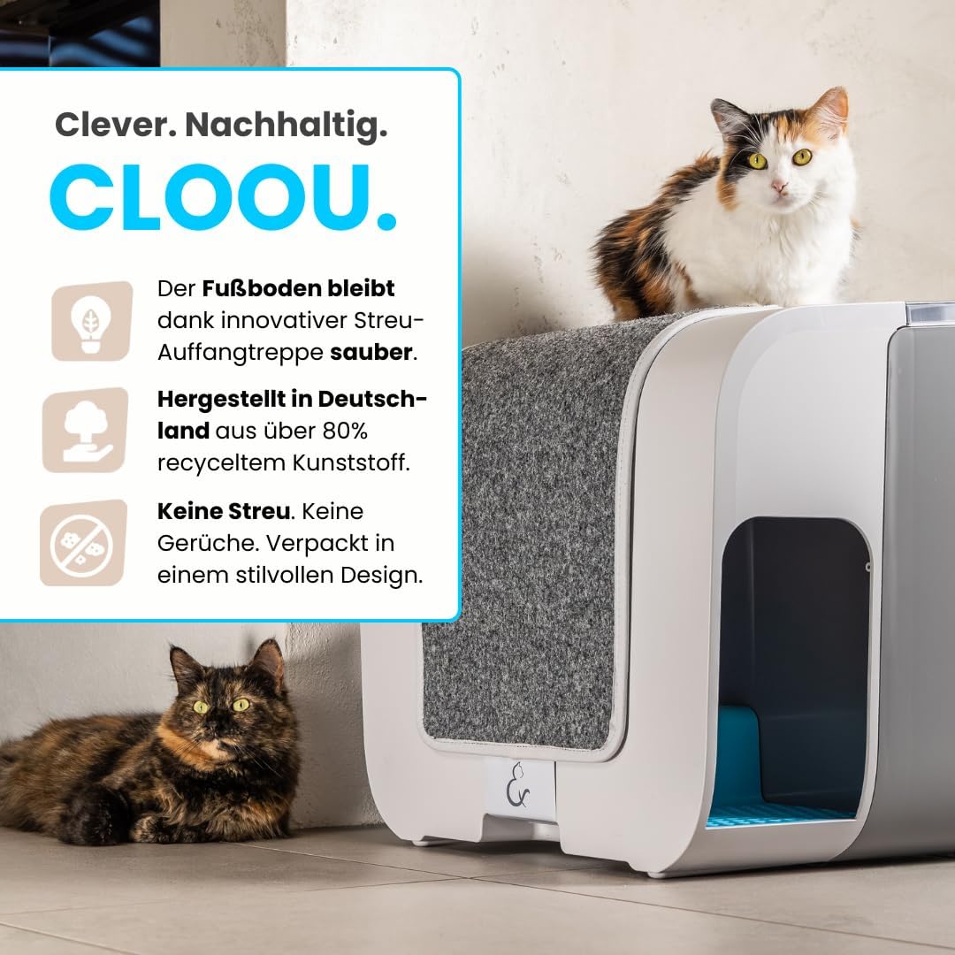 elly&bruce Cloou XL Design-Katzentoilette – Mit Auffangtreppe & Hohem Rand (Gegen Strandeffekt)