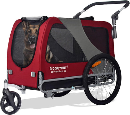 DOGGYHUT® Premium XL 2-in-1 Fahrradanhänger & Jogger – Für Große Hunde (23-45 kg)