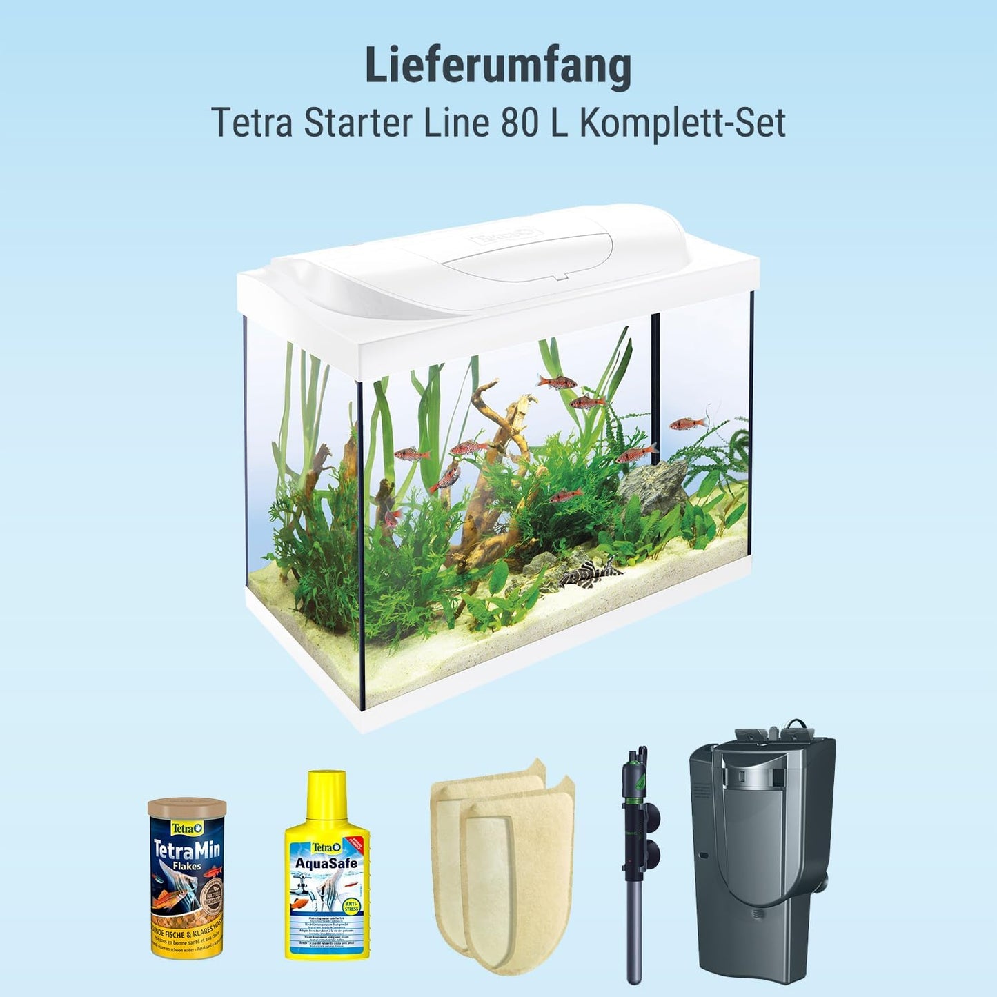 Tetra Starter Line 80L Aquarium-Komplettset (Weiß) – Inkl. LED, Filter & Heizer
