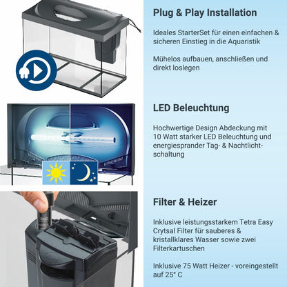 Tetra Starter Line 80L Aquarium-Komplettset (Weiß) – Inkl. LED, Filter & Heizer