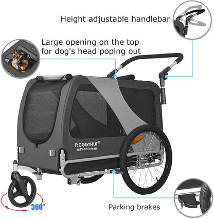 DOGGYHUT® Premium XL 2-in-1 Fahrradanhänger & Jogger – Für Große Hunde (23-45 kg)