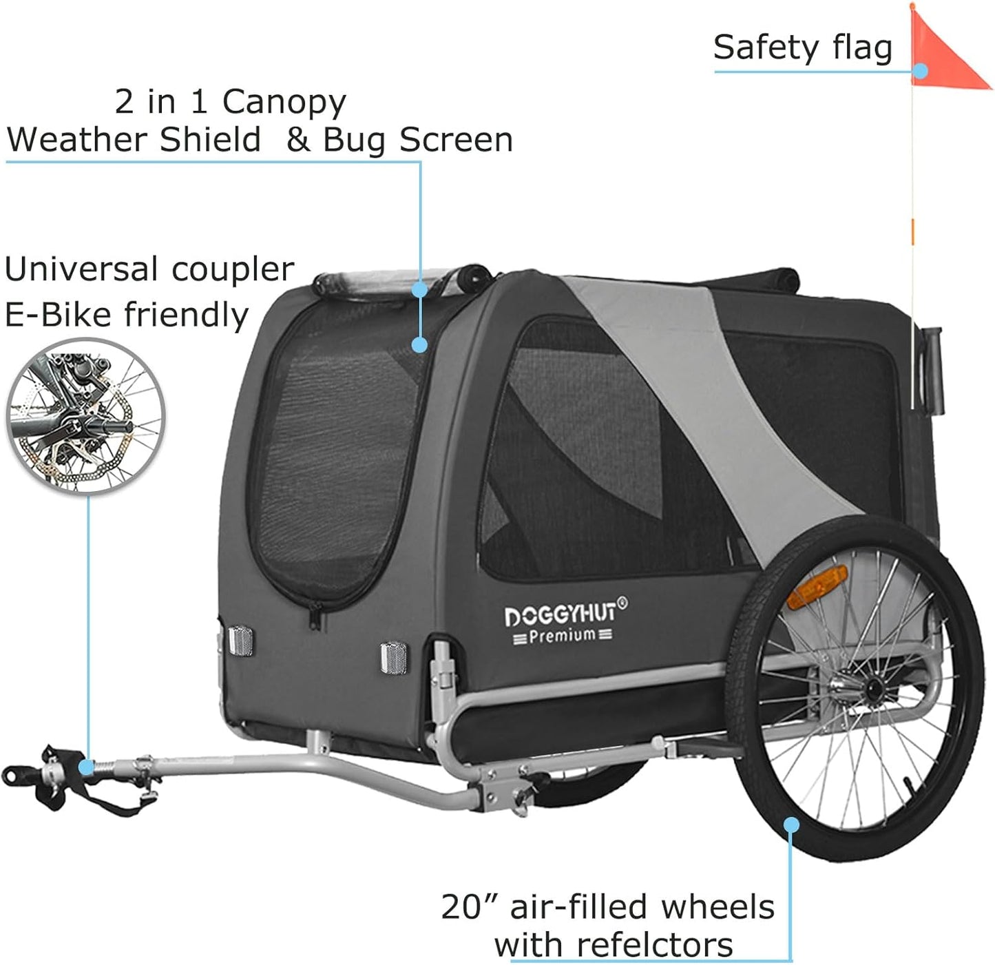 DOGGYHUT® Premium XL 2-in-1 Fahrradanhänger & Jogger – Für Große Hunde (23-45 kg)