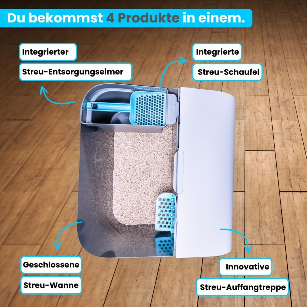elly&bruce Cloou XL Design-Katzentoilette – Mit Auffangtreppe & Hohem Rand (Gegen Strandeffekt)