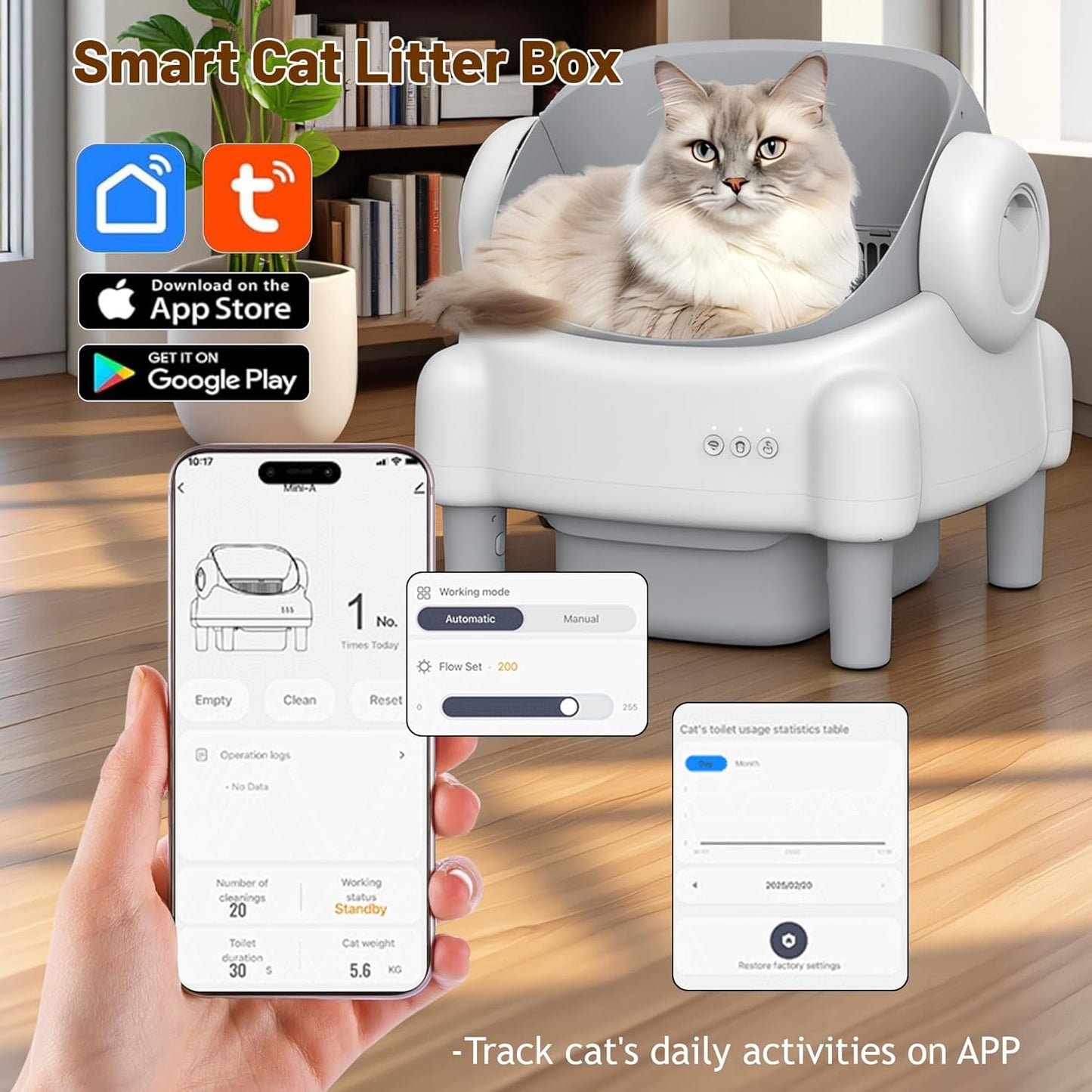 Smarte Selbstreinigende Katzentoilette (Top-Entry) – Mit App-Steuerung, Sicherheitssensoren & Geruchsstop