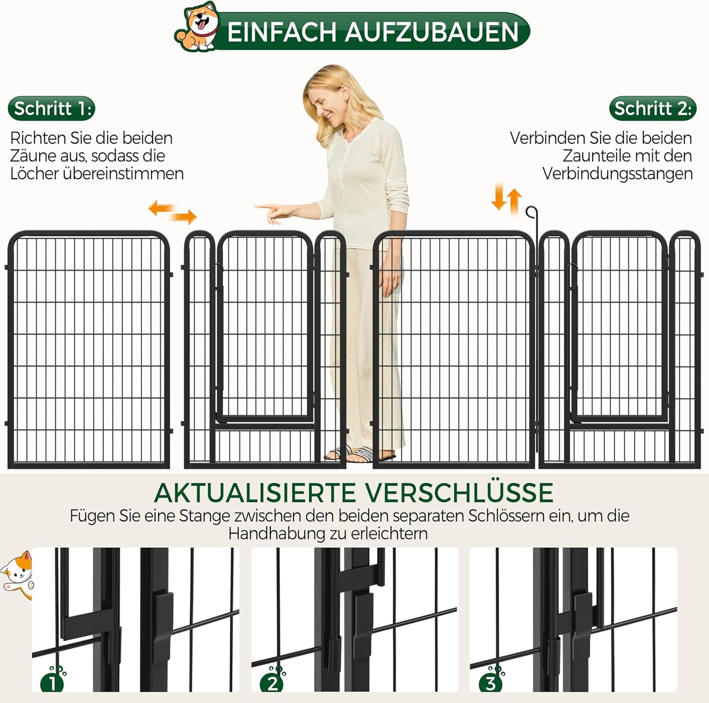Yaheetech Premium Welpenauslauf (16-tlg, 100cm hoch) – Freigehege mit 2 Türen & Sicherer Verriegelung