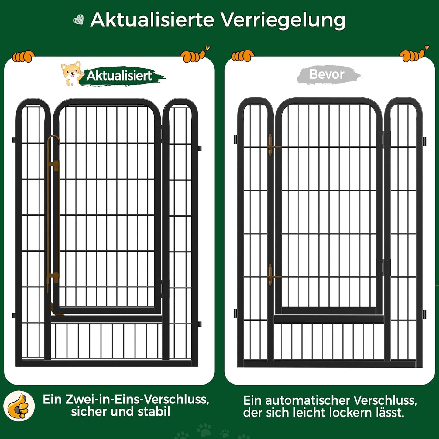 Yaheetech Premium Welpenauslauf (16-tlg, 100cm hoch) – Freigehege mit 2 Türen & Sicherer Verriegelung